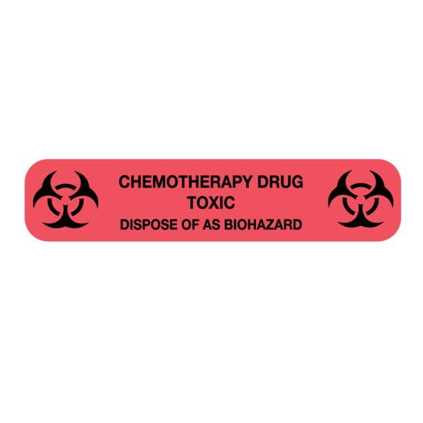 Label, Chemotherapy Drug Toxic 7/16" x 2" Flr Red w/Black